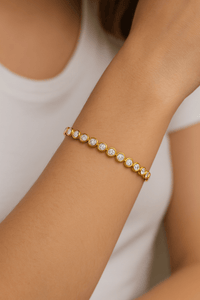 Lab Diamond Bezel Set Tennis Bracelet 4.00ct D/VVS in 18k Yellow Gold - After Diamonds