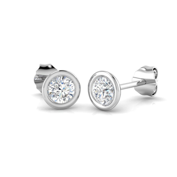 Lab Diamond Solitaire Stud Bezel Set Earrings 1.00ct D/VVS 18k White Gold