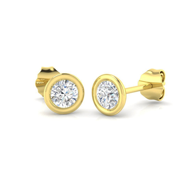 Lab Diamond Solitaire Stud Bezel Set Earrings 1.00ct G/VS 18k Yellow Gold