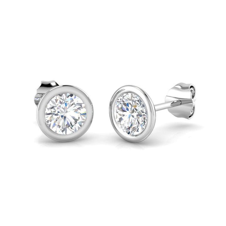 Lab Diamond Solitaire Stud Bezel Set Earrings 4.00ct G/VS 18k White Gold