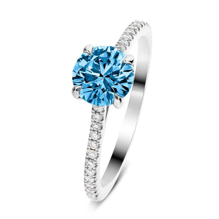 Amelia Blue Lab Diamond Round Side Stone Engagement Ring 0.75ct 18k White Gold