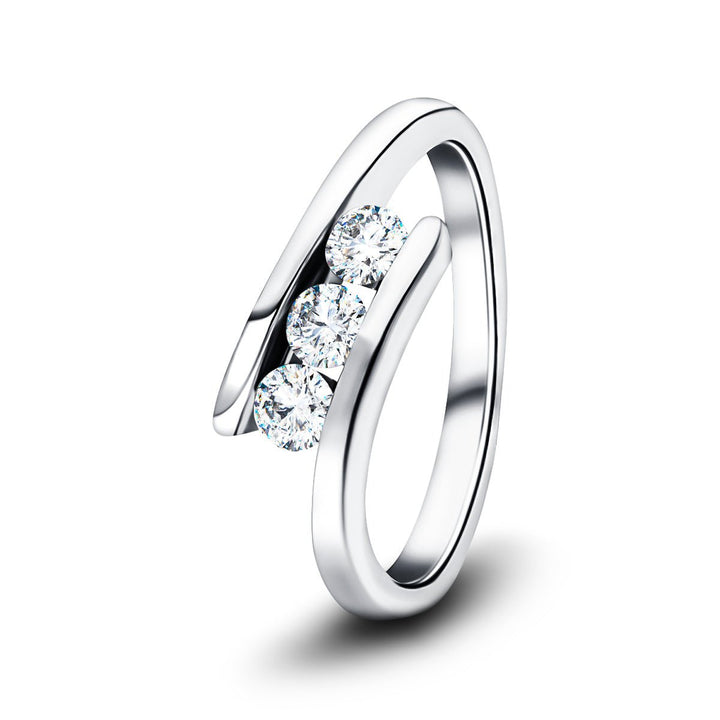Channel Set Three Stone Lab Diamond Ring 0.33ct D/VVS in 9k White Gold