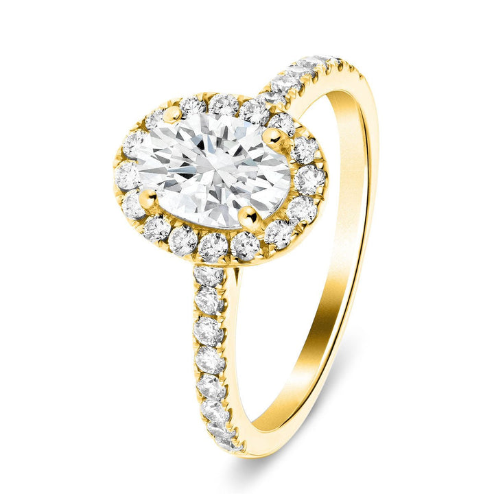 Chloe Lab Diamond Halo Oval Engagement Ring 0.85ct D/VVS in 18k Yellow Gold
