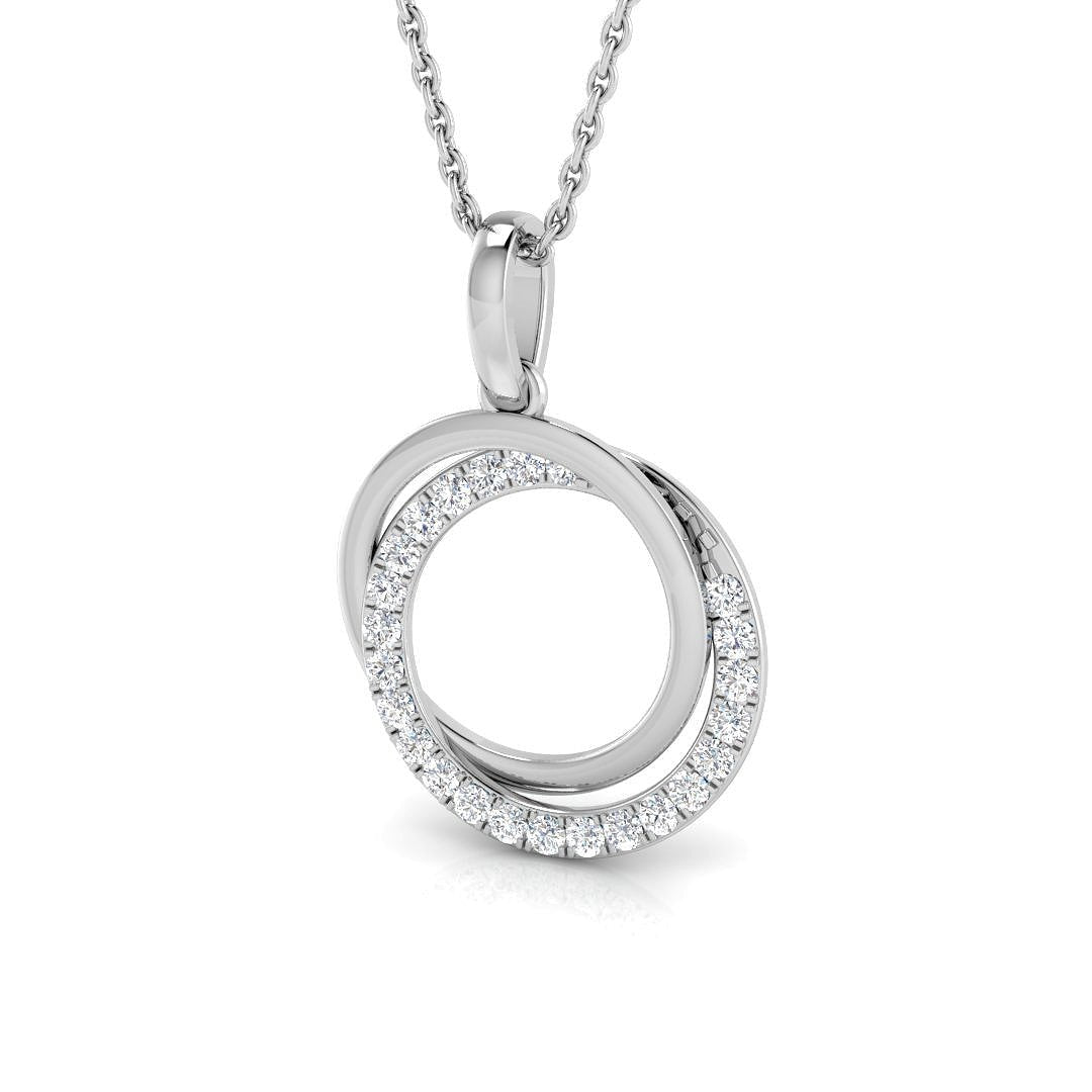 Double Circle Lab Diamond Necklace Pendant 0.25ct in 9k White Gold