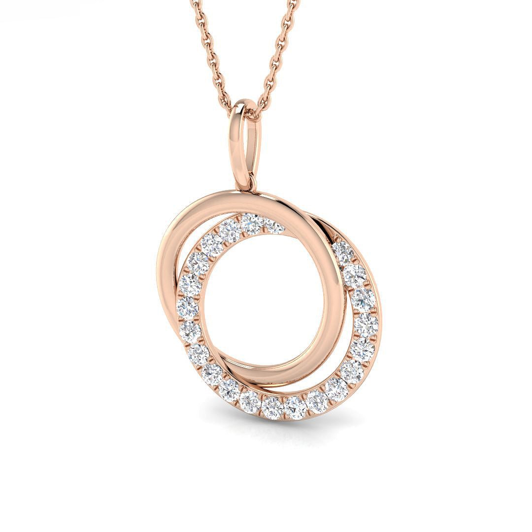 Double Circle Lab Diamond Necklace Pendant 0.55ct in 9k Rose Gold