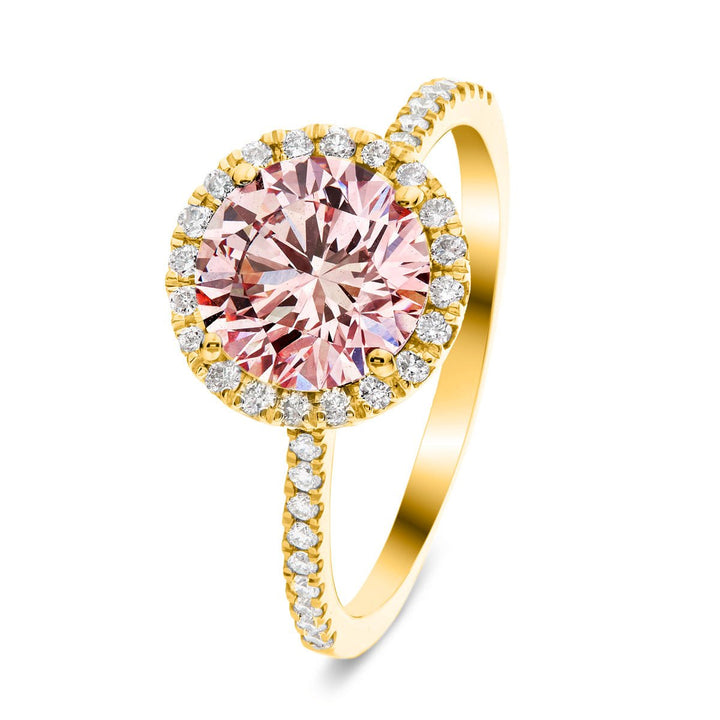 Elsie Pink Lab Round Diamond Halo Engagement Ring 3.00ct in 18k Yellow Gold