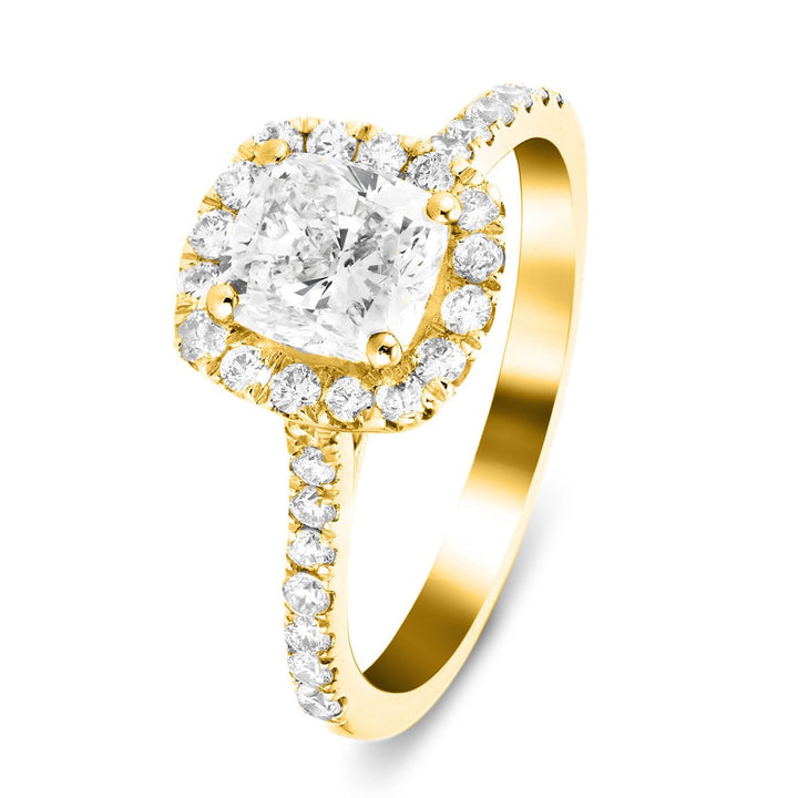 Eva Lab Diamond Halo Cushion Engagement Ring 2.20ct D/VVS in 18k Yellow Gold