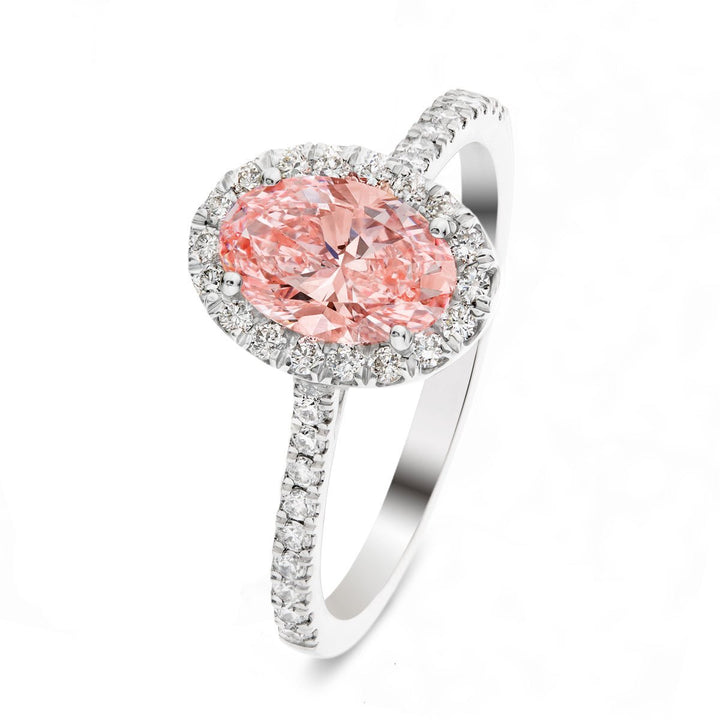 Isla Pink Lab Oval Diamond Halo Engagement Ring 1.00ct in Platinum