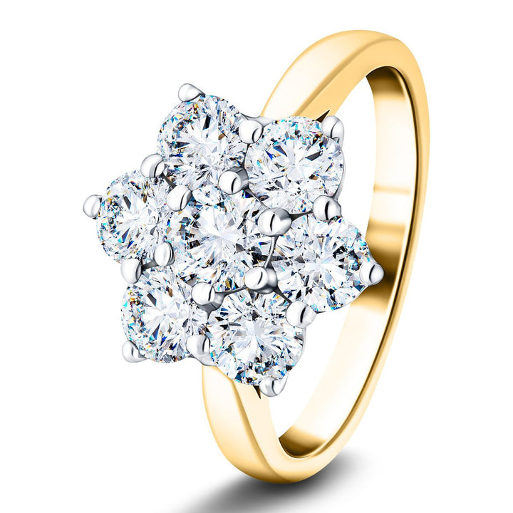 Lab Diamond 1.00ct Cluster Ring D/VVS Quality in 18k Yellow Gold