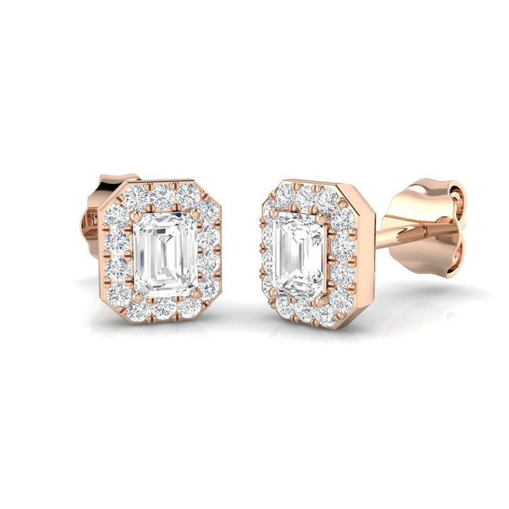 Lab Diamond Emerald Halo Earrings 0.50ct D/VVS in 9k Rose Gold