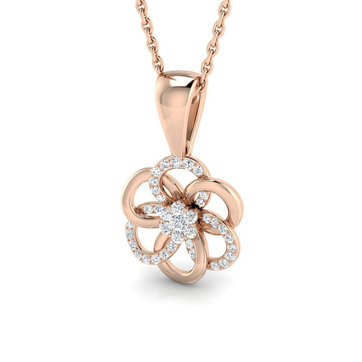 Lab Diamond Flower Cluster Pendant Necklace 0.10ct in 9k Rose Gold