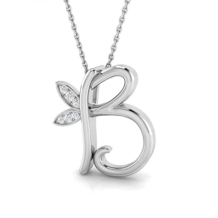 Lab Diamond Initial 'B' Pendant Necklace 0.05ct in 9k White Gold