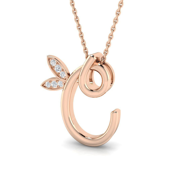 Lab Diamond Initial 'C' Pendant Necklace 0.05ct in 9k Rose Gold