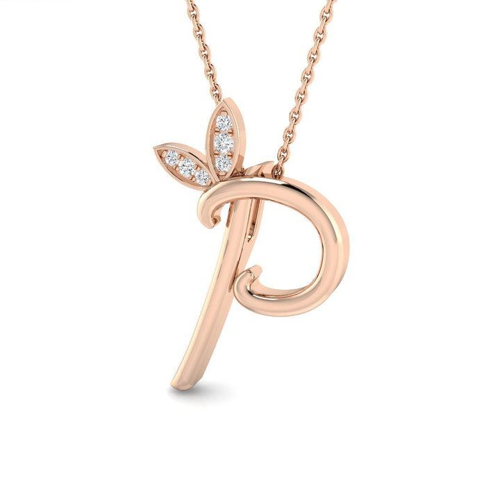Lab Diamond Initial 'P' Pendant Necklace 0.05ct in 9k Rose Gold