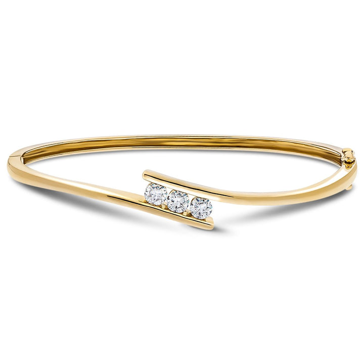 Lab Diamond Three Stone Bangle 0.75ct in D/VVS 18k Yellow Gold