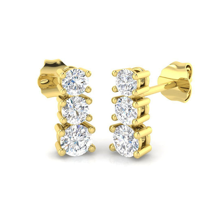 Lab Diamond Three Stone Drop Earrings 0.70ct D/VVS in 9k Yellow Gold