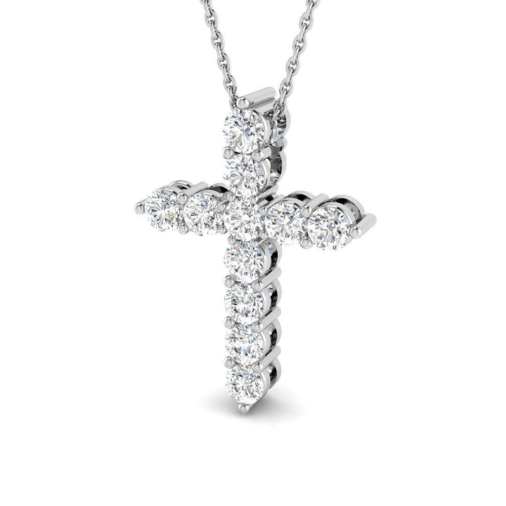 Lab Round Brilliant Diamond Cross Pendant 1.00ct D/VVS in 9k White Gold