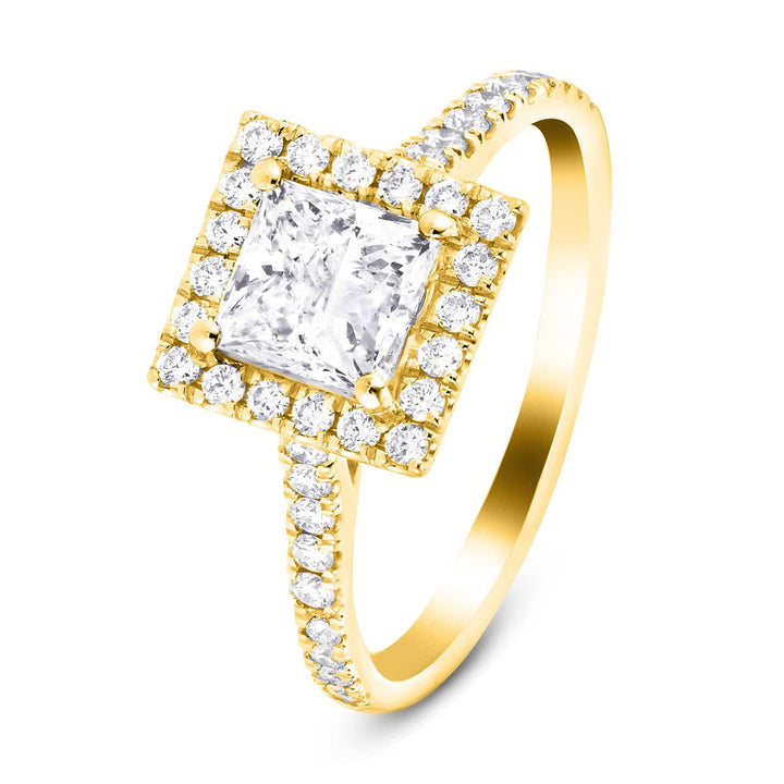 Layla Lab Diamond Halo Princess Engagement Ring 2.20ct G/VS in 18k Yellow Gold