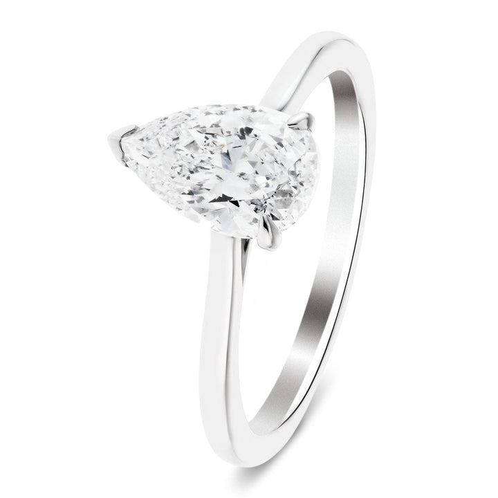 Lily Lab Pear Diamond Solitaire Engagement Ring 1.00ct D/VVS 18k White Gold