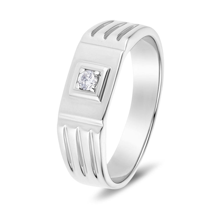 Mens Lab Diamond Ridged Edge Signet Ring 0.08ct D/VVS in 925 Silver