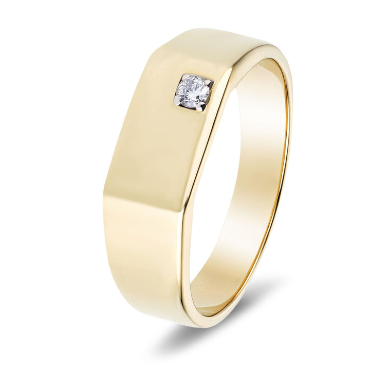 Mens Single Lab Diamond Signet Ring 0.06ct D/VVS in 9k Yellow Gold