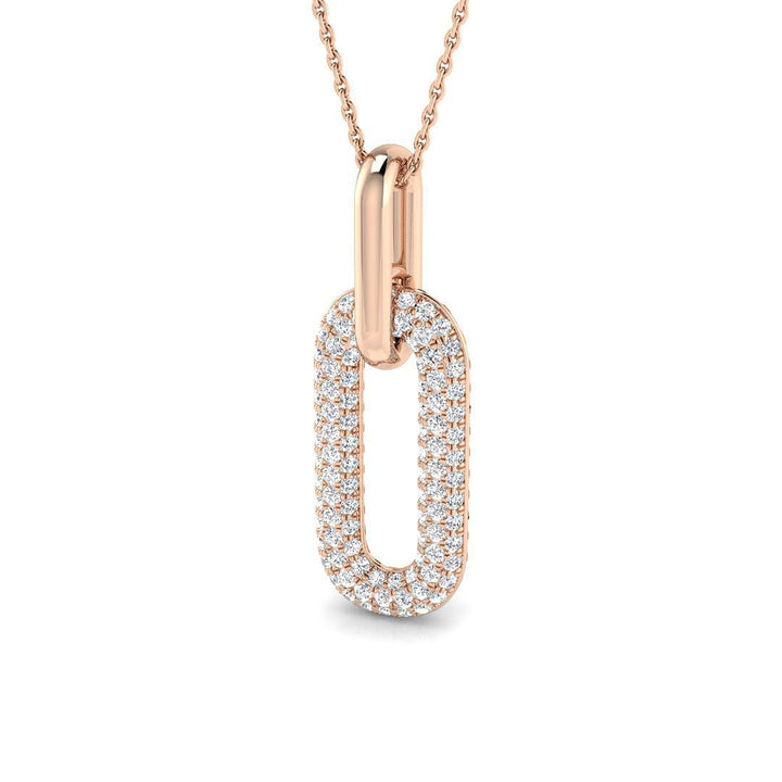Pave Set Lab Diamond Paperclip Pendant Necklace 0.70ct in 9k Rose Gold