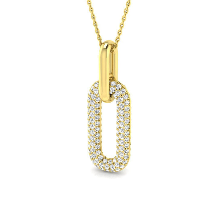 Pave Set Lab Diamond Paperclip Pendant Necklace 0.70ct in 9k Yellow Gold