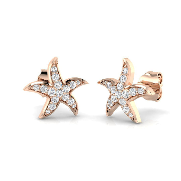 Pave Set Starfish Lab Diamond Earrings 0.20ct in 9k Rose Gold