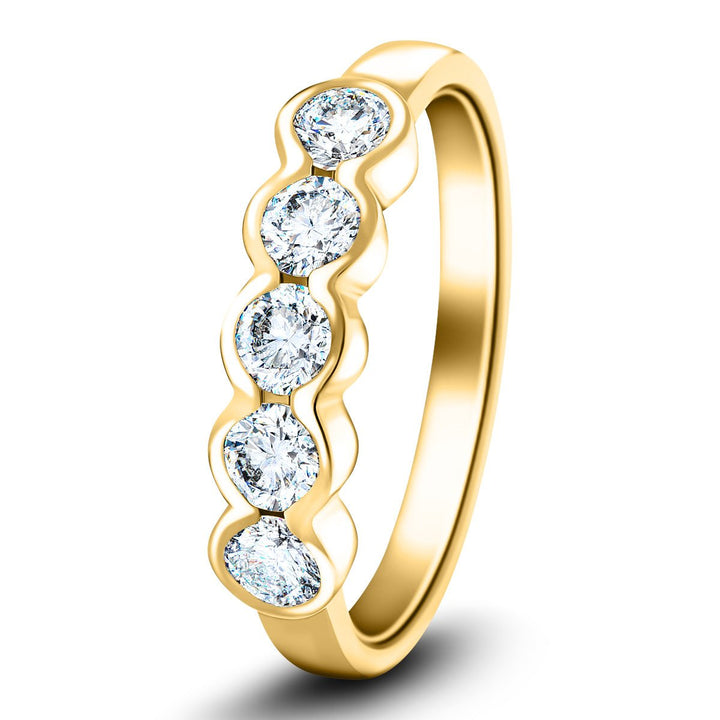 Semi Bezel Five Stone Lab Diamond Ring 1.35ct D/VVS in 18k Yellow Gold