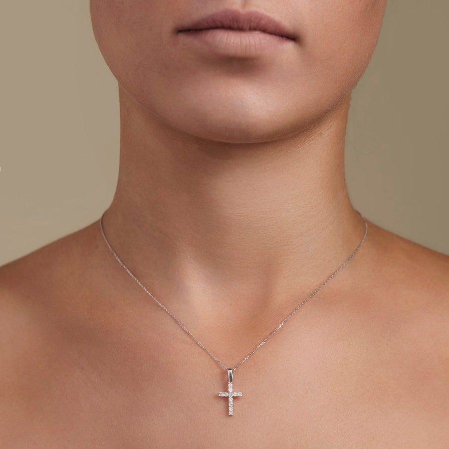 0.25ct Lab Diamond Cross Necklace D/VVS Quality in 9k White Gold - After Diamonds