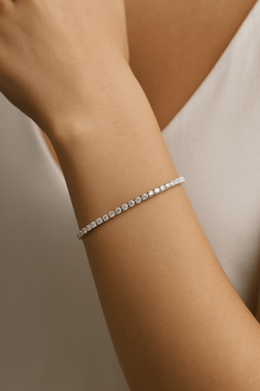4ct Lab Diamond Tennis Bracelet D/VVS Quality Set in 18k White Gold - After Diamonds