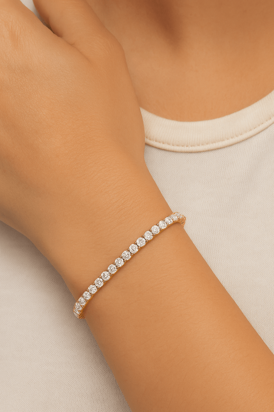 6ct Lab Diamond Tennis Bracelet D/VVS Quality Set in 18k Yellow Gold - After Diamonds