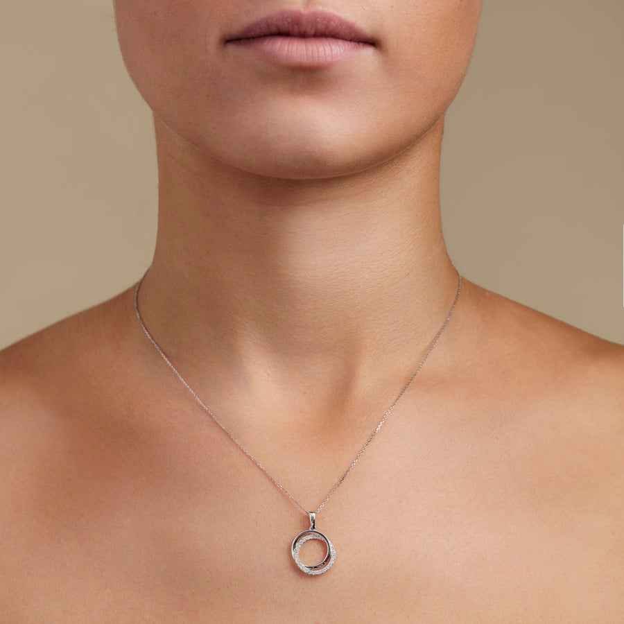 Double Circle Lab Diamond Necklace Pendant 0.25ct in 9k Rose Gold - After Diamonds