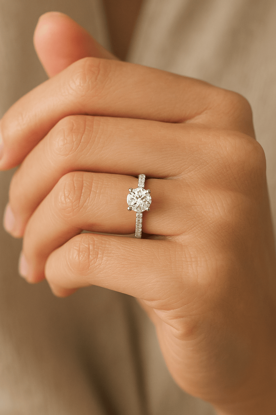 Emily Lab Diamond Round Engagement Ring 0.75ct G/VS Platinum - After Diamonds