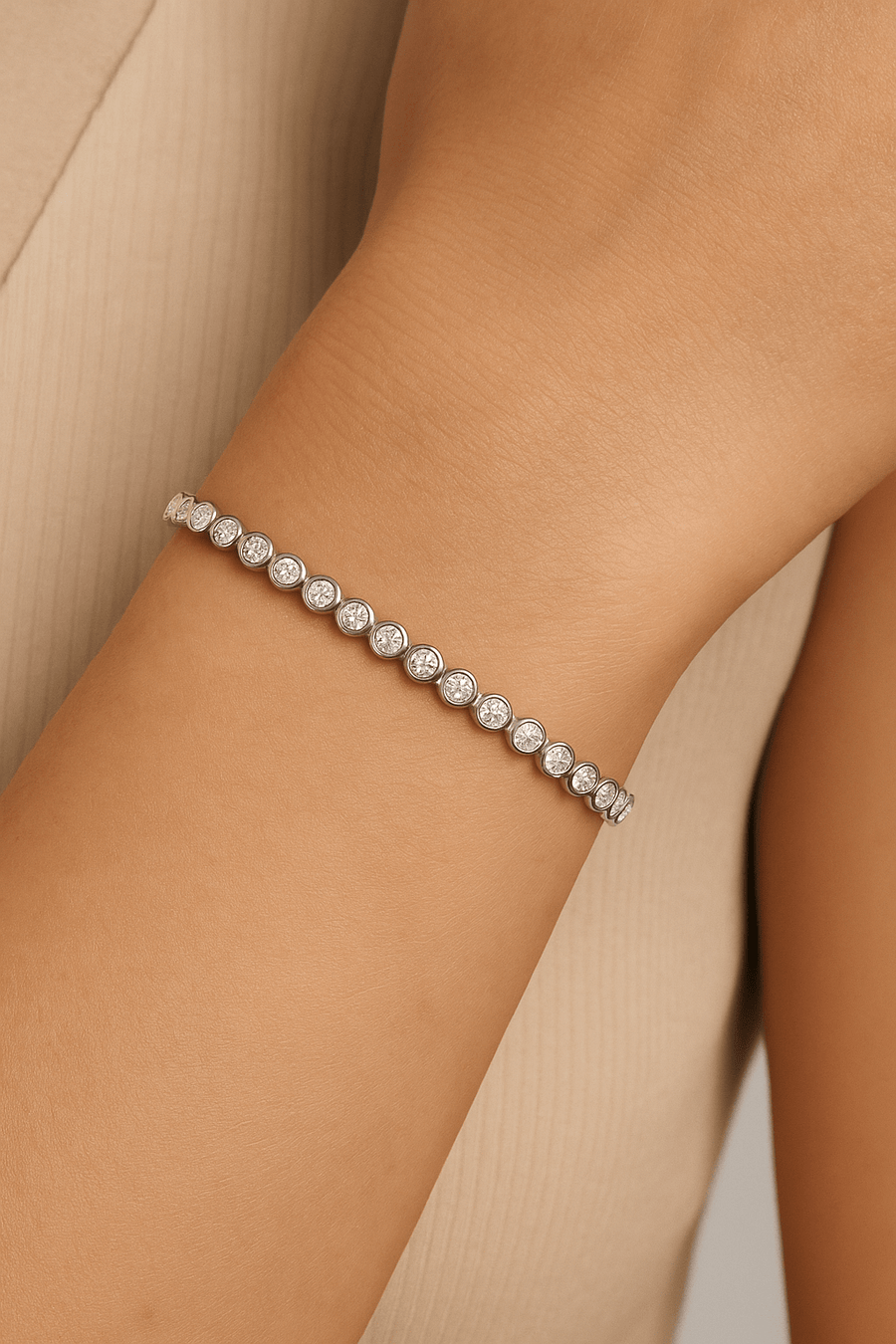 Lab Diamond Bezel Set Tennis Bracelet 2.00ct D/VVS in 18k White Gold - After Diamonds