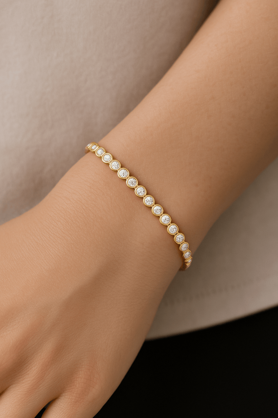 Lab Diamond Bezel Set Tennis Bracelet 2.00ct D/VVS in 9k Yellow Gold - After Diamonds