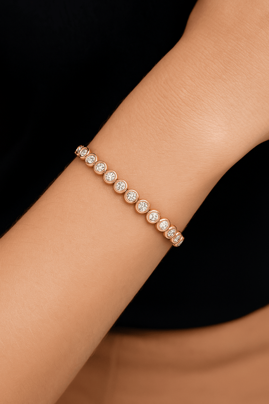 Lab Diamond Bezel Set Tennis Bracelet 4.00ct D/VVS in 18k Rose Gold - After Diamonds
