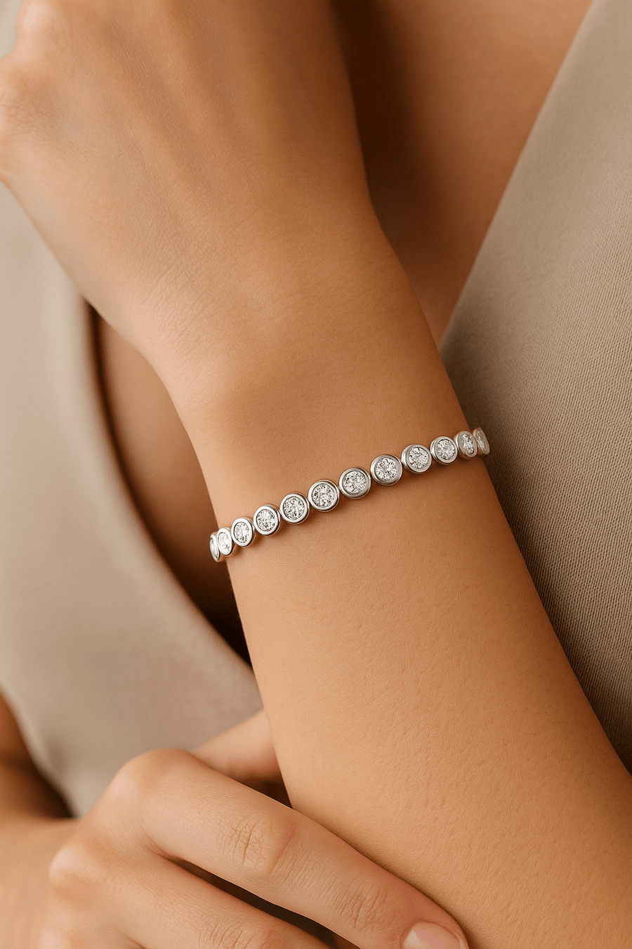 Lab Diamond Bezel Set Tennis Bracelet 4.00ct D/VVS in 9k White Gold - After Diamonds