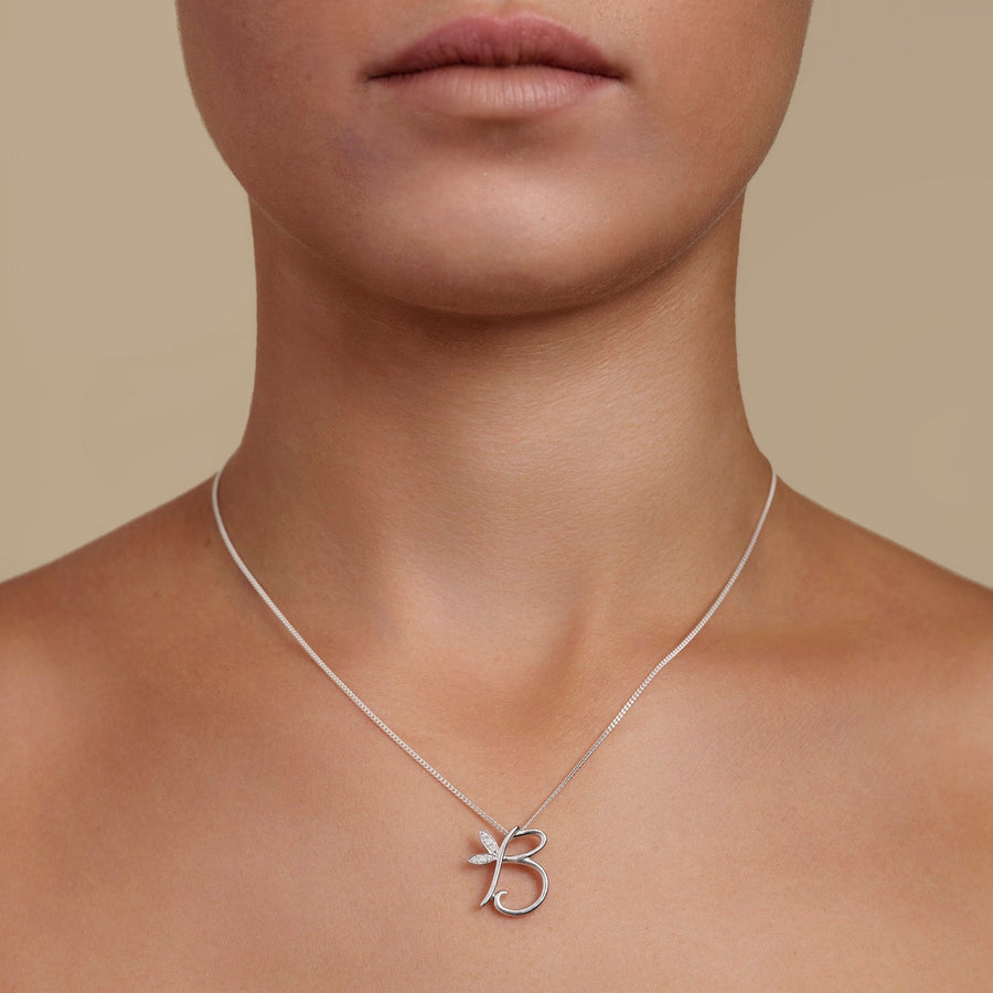 Lab Diamond Initial 'B' Pendant Necklace 0.05ct in 925 Silver - After Diamonds