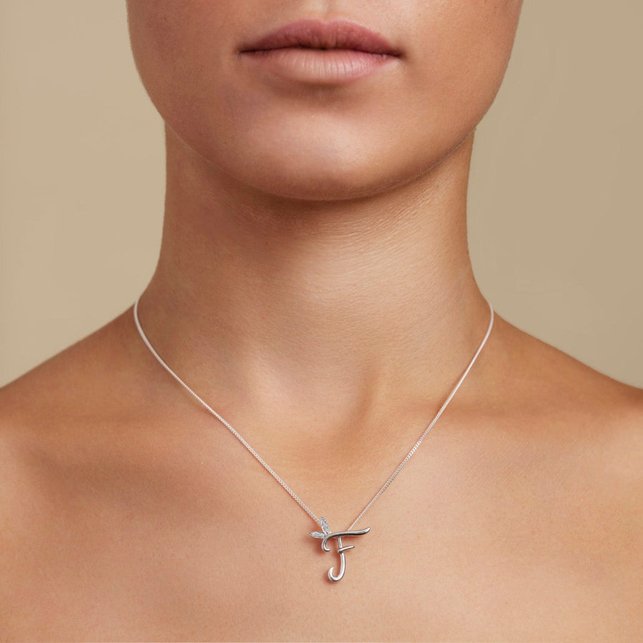 Lab Diamond Initial 'F' Pendant Necklace 0.05ct in 9k White Gold - After Diamonds