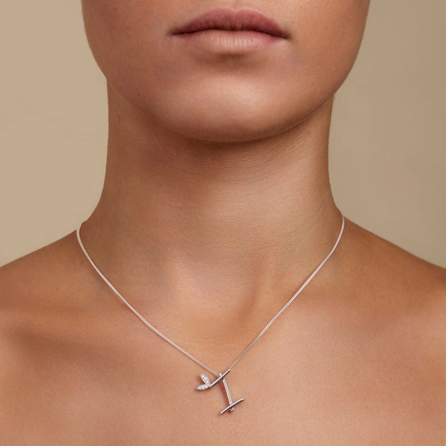 Lab Diamond Initial 'I' Pendant Necklace 0.05ct in 925 Silver - After Diamonds