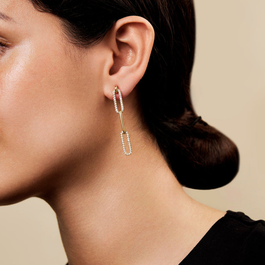 Lab Diamond Paperclip Earrings 1.00ct D/VVS in 9k Yellow Gold - After Diamonds