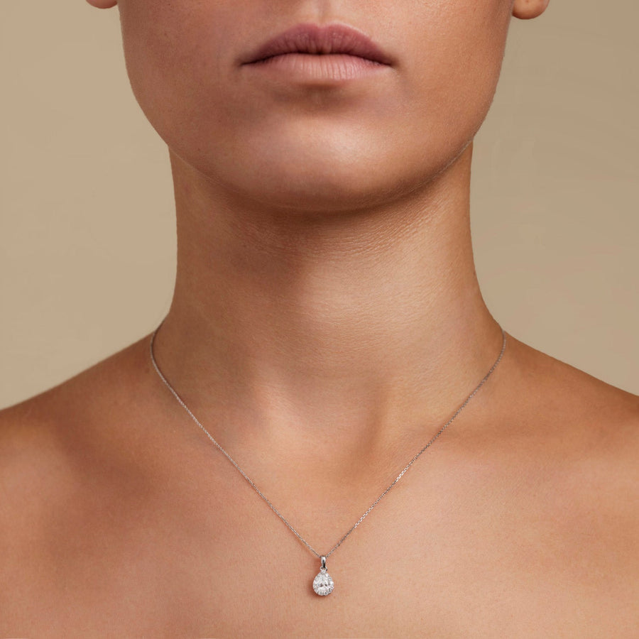 Lab Diamond Pear Halo Pendant Necklace 0.50ct D VVS in 9k White Gold