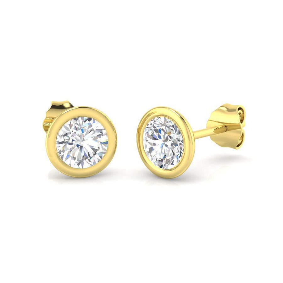 Lab Diamond Solitaire Stud Bezel Set Earrings 4.00ct D/VVS 18k Yellow Gold - After Diamonds