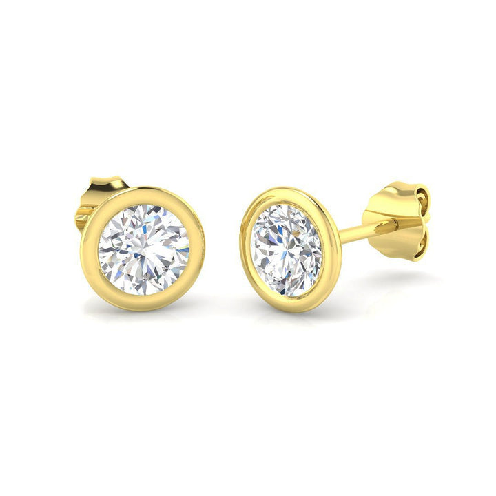 Lab Diamond Solitaire Stud Bezel Set Earrings 8.00ct D/VVS 18k Yellow Gold