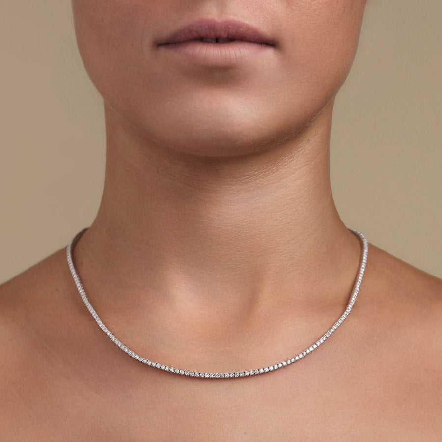 Lab Diamond Tennis Necklace 5ct D/VVS Quality Set in Silver - After Diamonds