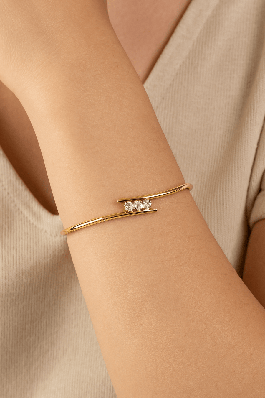 Lab Diamond Three Stone Bangle 0.33ct in D/VVS 18k Yellow Gold - After Diamonds