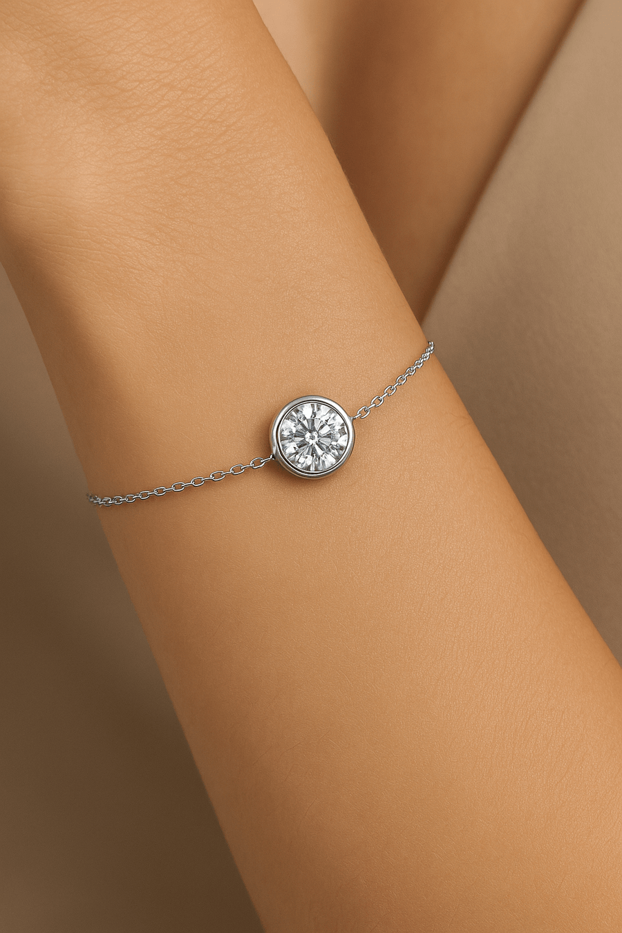 Lab Solitaire Diamond Bracelet 1.00ct G/VS Quality in 9k White Gold - After Diamonds