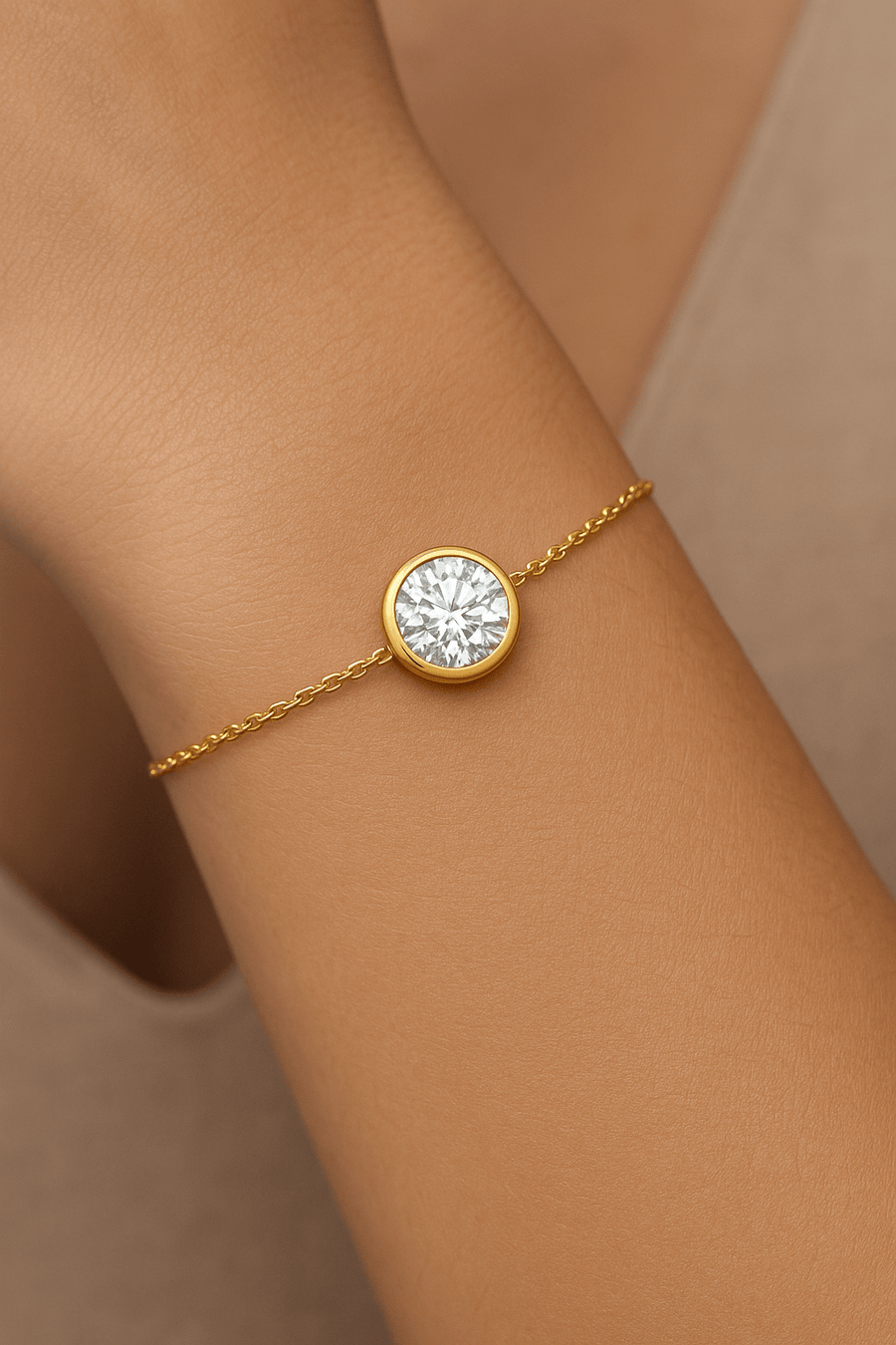 Lab Solitaire Diamond Bracelet 1.00ct G/VS Quality in 9k Yellow Gold - After Diamonds