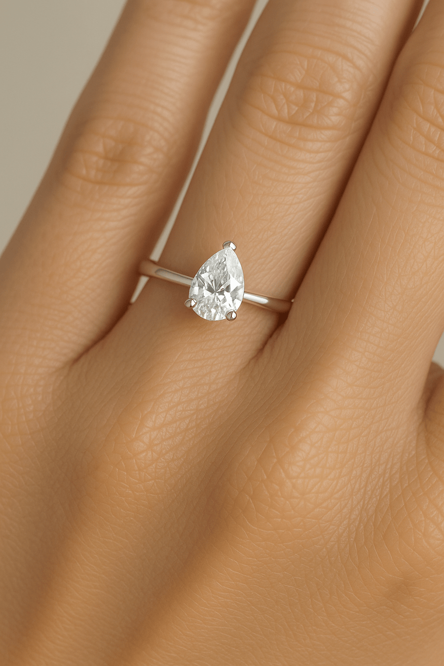 Lily Lab Pear Diamond Solitaire Engagement Ring 0.50ct D/VVS Platinum - After Diamonds
